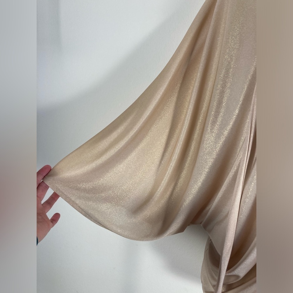 Julian Chang Tunic Top XL Champagne Shimmer Dolman Sleeve Tie Neck - Picture 3 of 10